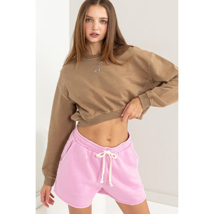 HYFVE Round Neck Long Sleeve Cropped Sweatshirt