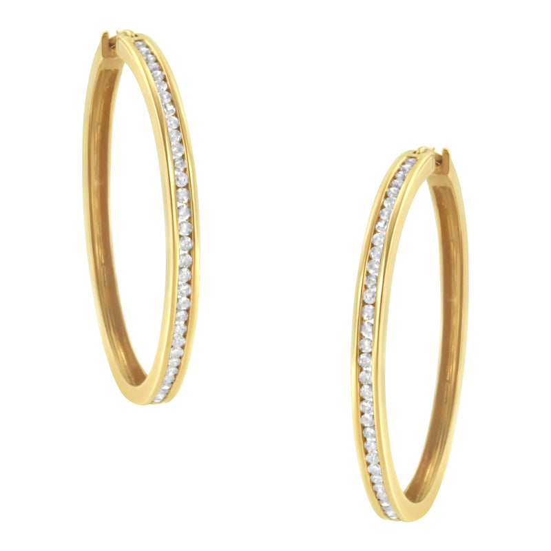 Bids.com 10KT Yellow Gold 1 cttw Slim Diamond Hoop Earrings (I-J Color, I1-I2 Clarity) Earrings