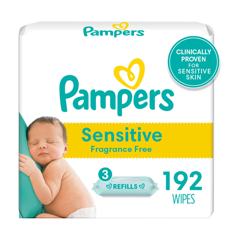 Pampers Pampers Sensitive Baby Wipes, 192 Count - Refill Packs, Fragrance Free & Hypoallergenic Baby Wipes