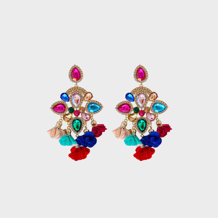 Flower Shape Rhinestone Alloy Dangle Earrings