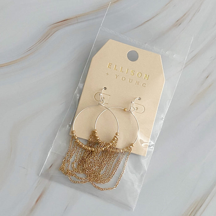 Chain Drapes Two Tone Earrings