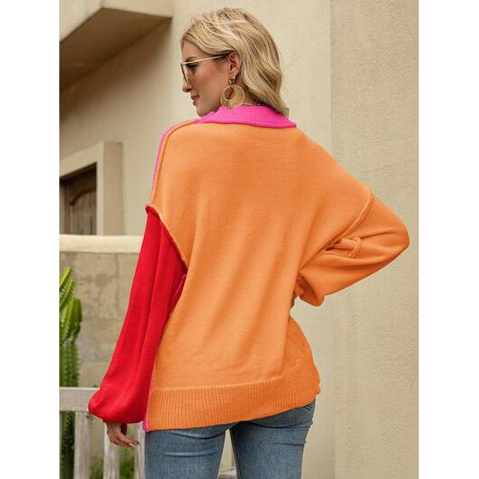 Color Block Dropped Shoulder Sweater