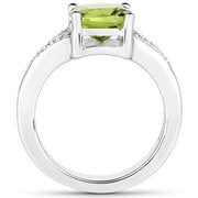 Bids.com 2.27 Carat Genuine Peridot and White Zircon .925 Sterling Silver Ring Rings