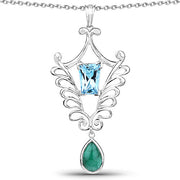 Bids.com 9.23 Carat Genuine Emerald and Swiss Blue Topaz .925 Sterling Silver Pendant Pendants
