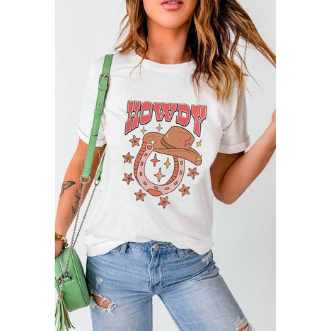 Howdy Graphic Round Neck Short Sleeve T-Shirt in White