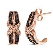 Bids.com 10K Rose Gold 1/3 Cttw White and Brown Diamond Milgrain Criss Cross J-Hoop Earrings (I-J Color, I1-I2 Clarity) Earrings
