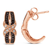 Bids.com 10K Rose Gold 1/3 Cttw White and Brown Diamond Milgrain Criss Cross J-Hoop Earrings (I-J Color, I1-I2 Clarity) Earrings