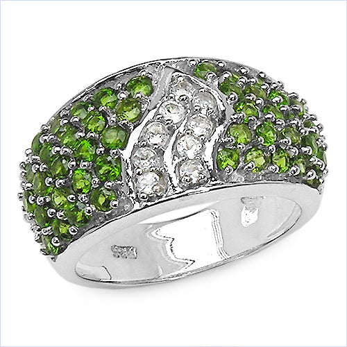 Bids.com 2.44 Carat Genuine Chrome Diopside & White Topaz .925 Sterling Silver Ring Rings