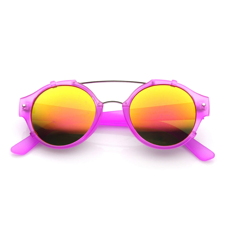 zeroUV Colorful Retro Round P3 Mirror Lens Cross Bar Sunglasses 9648 Sunglasses
