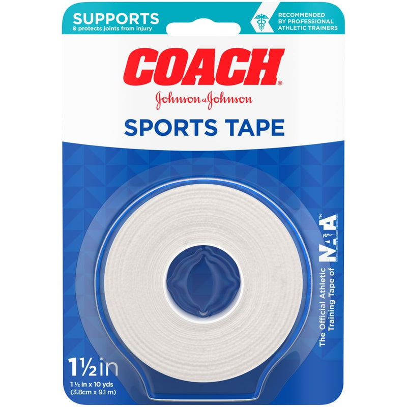 Johnson & Johnson Coach Johnson & Johnson Coach Sports Tape, Breathable Cloth Tape To Support Protect Joints, For Fingers, Wrists, Ankles, 1.5 Inches By 10 Yards First Aid White Smoke