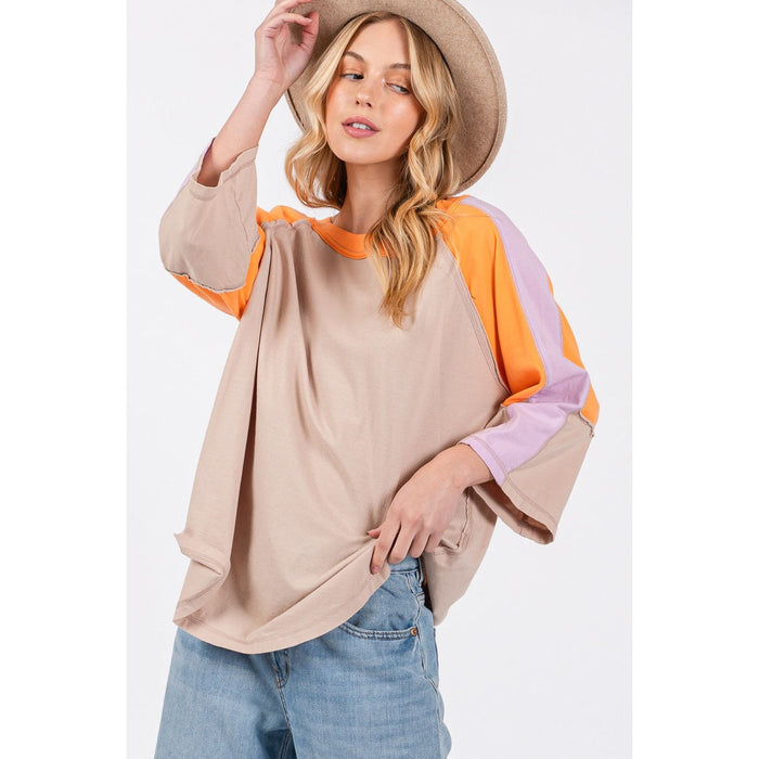 SAGE + FIG Color Block Curved Hem T-Shirt