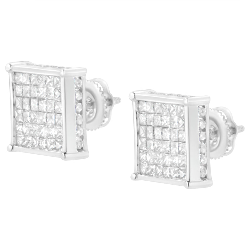 Bids.com 10K White Gold 2ct TDW Princess-Cut Composite Diamond Stud Earring (I-J ,I2-I3) Earrings