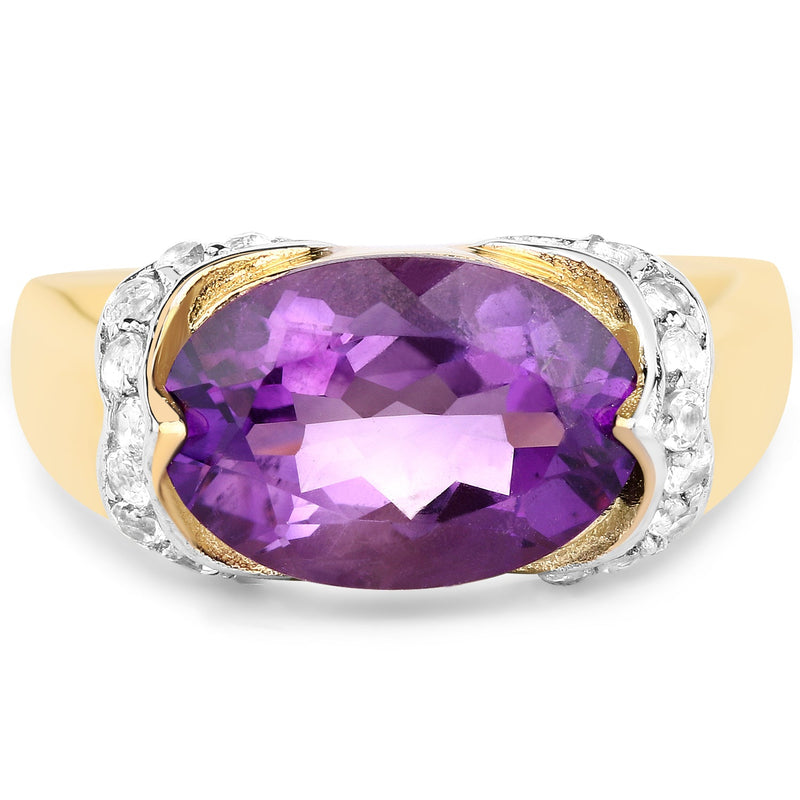 Bids.com 14K Yellow Gold Plated 4.98 Carat Genuine Amethyst and White Topaz .925 Sterling Silver Ring Rings
