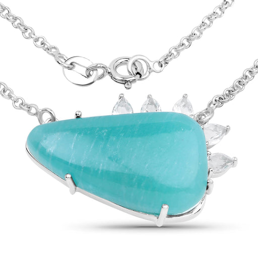 Bids.com 13.41 Carat Genuine Amazonite And White Topaz .925 Sterling Silver Pendant Pendants