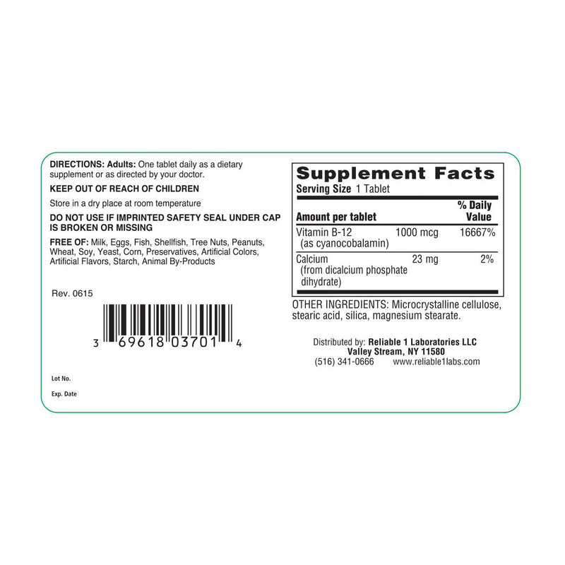 Reliable-1 Laboratories Reliable-1 Laboratories Vitamin B-12 – 1000 mcg (100 Tablets) Vitamins & Supplements
