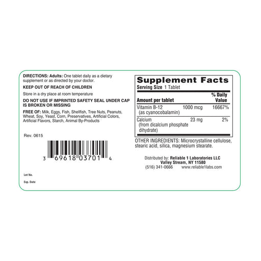 Reliable-1 Laboratories Reliable-1 Laboratories Vitamin B-12 – 1000 mcg (100 Tablets) Vitamins & Supplements