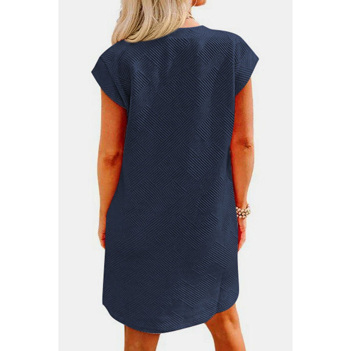 Textured Round Neck Cap Sleeve Dress