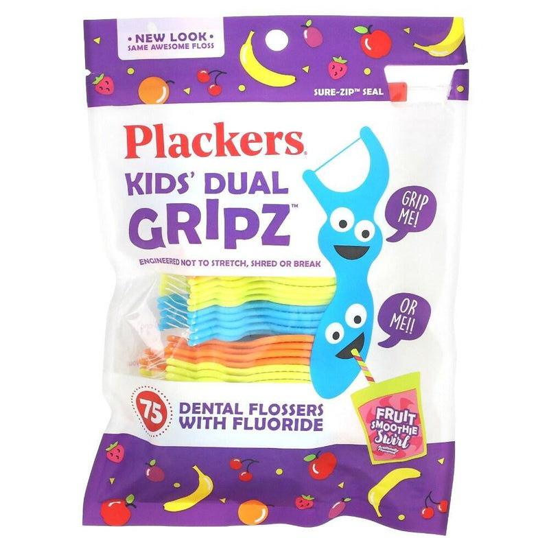 Plackers Plackers Kids Dual Gripz Floss Picks, Wild Berry with Fluoride - 75 Count Oral Care