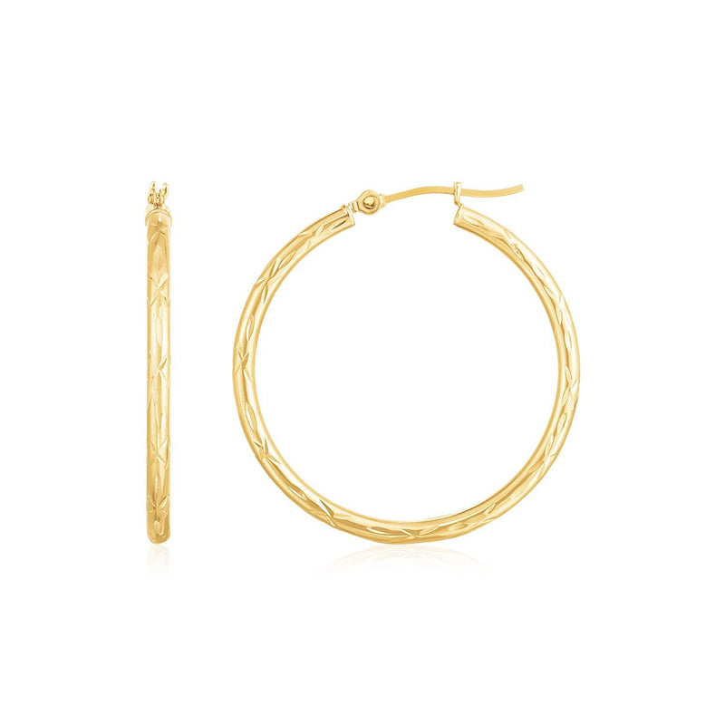 Bids.com 14K Yellow Gold Diamond Cut Hoop Earrings Earrings