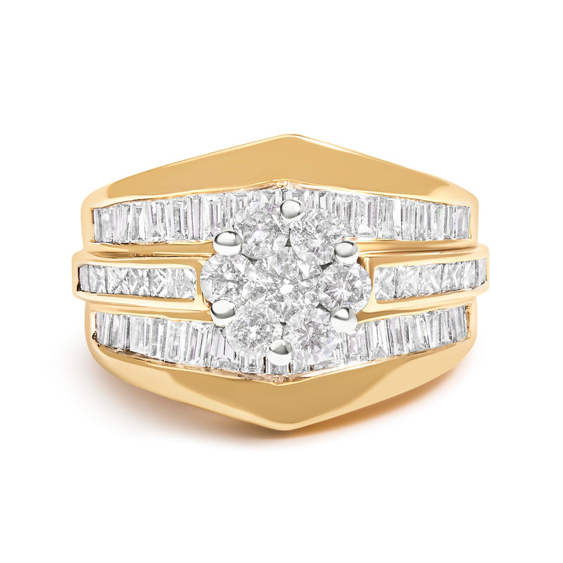 Bids.com 14K Yellow Gold 2-1/3 Cttw Diamond Cluster Channel Set Chevron Shaped Engagement Ring (H-I Color, SI1-SI2 Clarity) - Ring Size 7 Rings