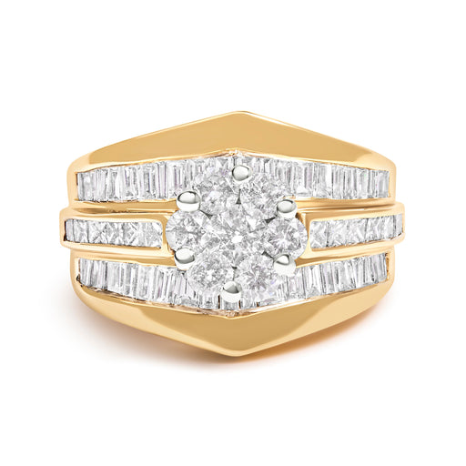 Bids.com 14K Yellow Gold 2-1/3 Cttw Diamond Cluster Channel Set Chevron Shaped Engagement Ring (H-I Color, SI1-SI2 Clarity) - Ring Size 7 Rings