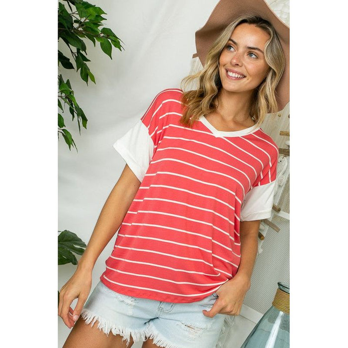 Big Stripe Jersey Mixed Boxy Top