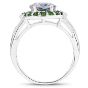 Bids.com 3.92 Carat Genuine Rainbow Quartz and Chrome Diopside .925 Sterling Silver Ring Rings