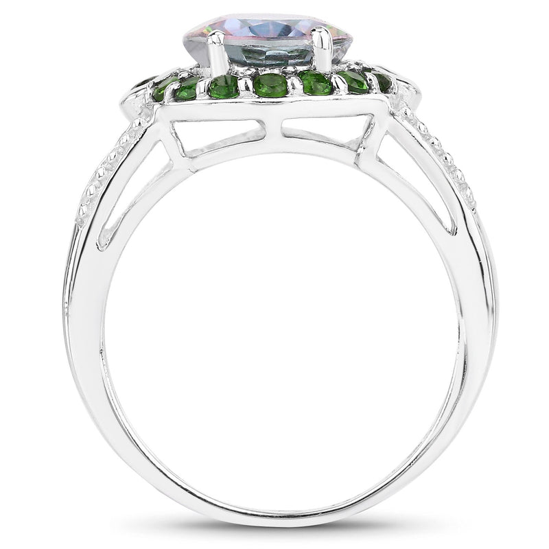 Bids.com 3.92 Carat Genuine Rainbow Quartz and Chrome Diopside .925 Sterling Silver Ring Rings