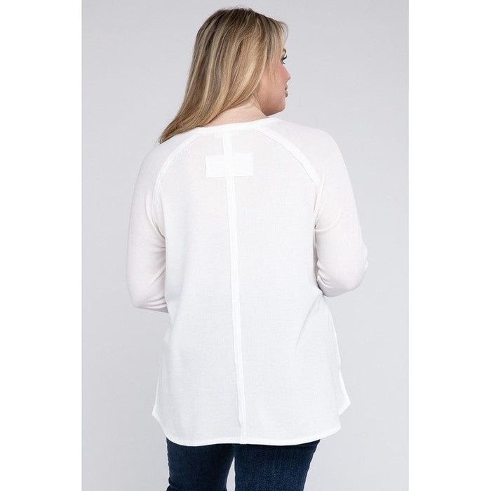 Plus Melange Baby Waffle Long Sleeve Top