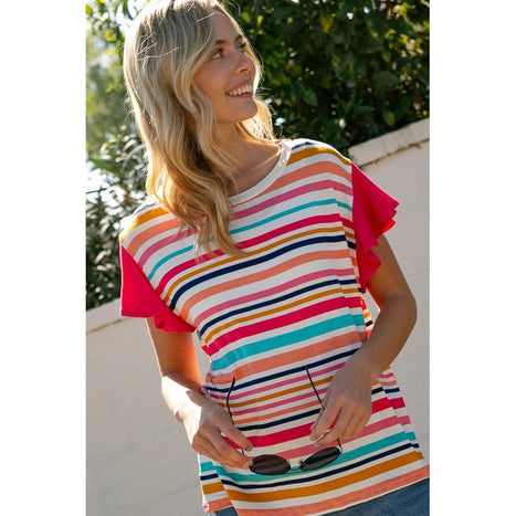 Plus Multi Stripe Mixed Top