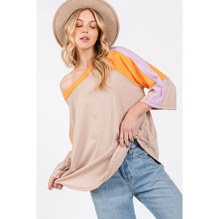 SAGE + FIG Color Block Curved Hem T-Shirt