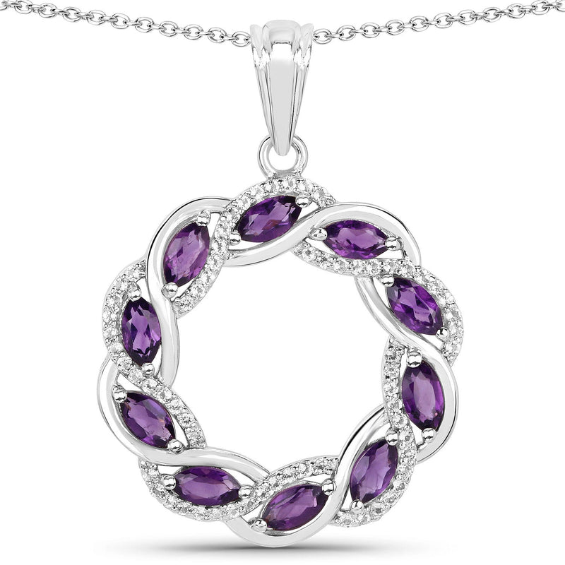 Bids.com 1.83 Carat Genuine Amethyst and White Topaz .925 Sterling Silver Pendant Pendants