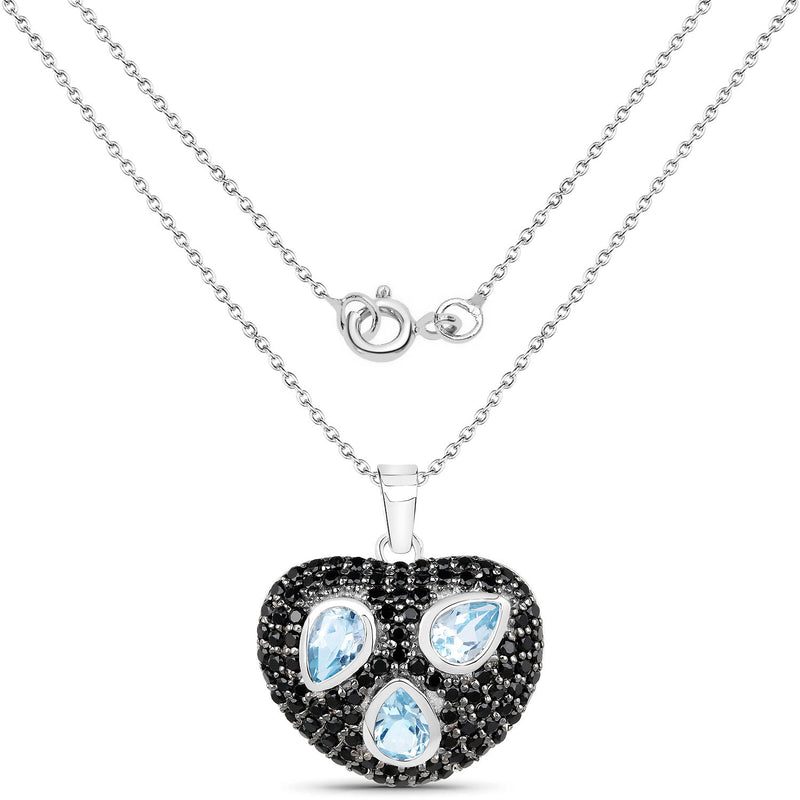 Bids.com 3.52 Carat Genuine Blue Topaz and Black Spinel .925 Sterling Silver Pendant Pendants