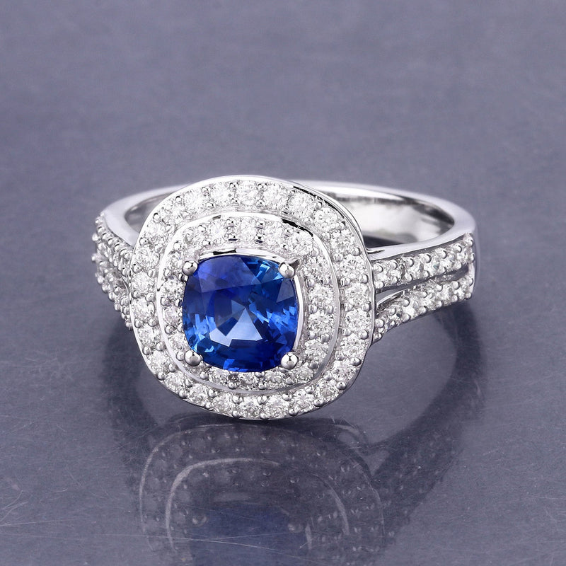 Bids.com 1.96 Carat Genuine Blue Sapphire and White Diamond 18K White Gold Ring Rings