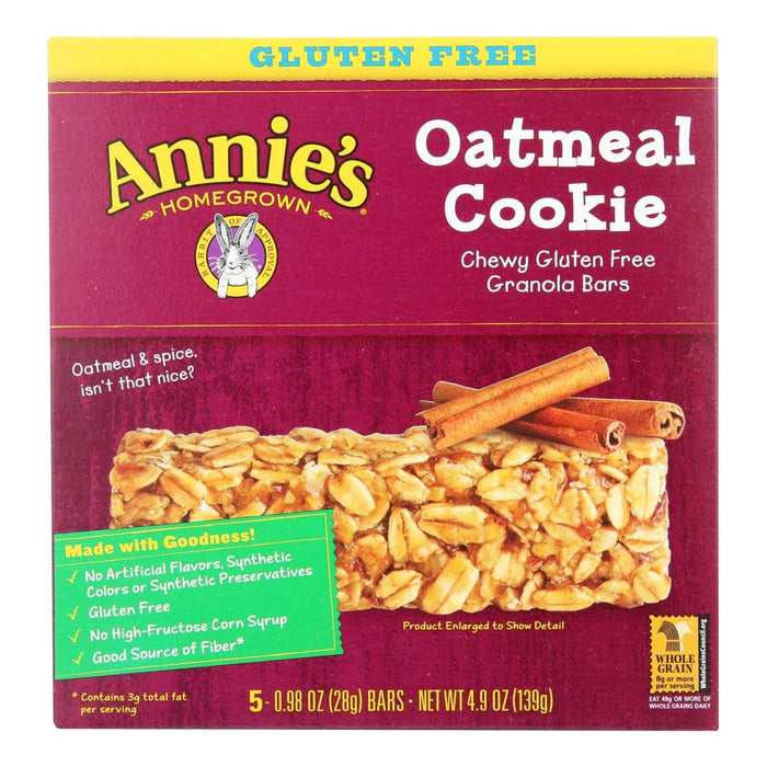 Annie's Homegrown Chewy Gluten Free Granola Bars Oatmeal Cookies - Case of 12 - 4.9 Oz.