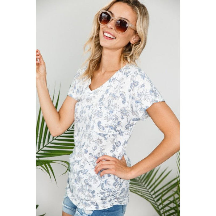 Paisley Print V Neck Tunic Top