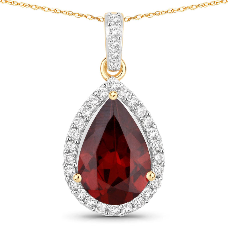 Bids.com 3.29 Carat Genuine Rhodolite and White Diamond 14K Yellow Gold Pendant Pendants