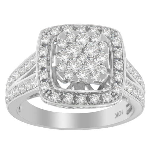 Bids.com 10K White Gold Diamond Cluster Ring (1 Cttw, H-I Color, SI2-I1 Clarity) - Size 6-1/2 Rings