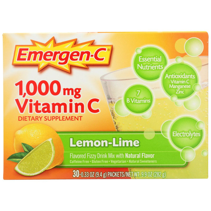 Alacer Alacer Emergen-C 1000 Mg Vitamin C Fizzy Drink Mix, Lemon Lime - 30 Packets Health & Beauty