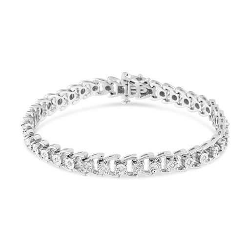 Bids.com .925 Sterling Silver 1/4 Cttw Miracle Set Round Diamond Composite Open Linked Composite Line Bracelet (I-J Color, I3-Promo Clarity) - 7.5" Bracelets