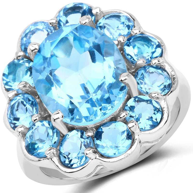 Bids.com 8.77 Carat Genuine Swiss Blue Topaz .925 Sterling Silver Ring Rings