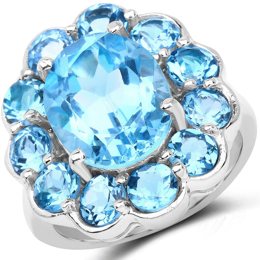 Bids.com 8.77 Carat Genuine Swiss Blue Topaz .925 Sterling Silver Ring Rings