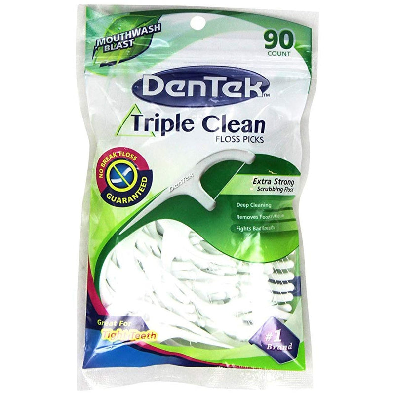 DenTek DenTek Advanced Clean Triple Clean Floss Picks, Mouthwash Blast Mint, 90 Count Dental Floss