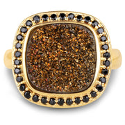 Bids.com 14K Yellow Gold Plated 6.19 Carat Genuine Drusy Quartz and Black Spinel .925 Sterling Silver Ring Rings