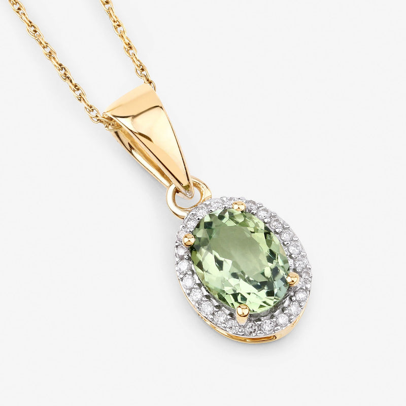 Bids.com 1.27 Carat Genuine Green Tourmaline and White Diamond 14K Yellow Gold Pendant Pendants