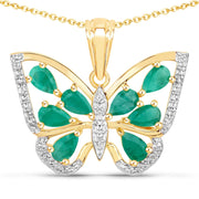 Bids.com 1.91 Carat Genuine Emerald and White Zircon .925 Sterling Silver Pendant Pendants