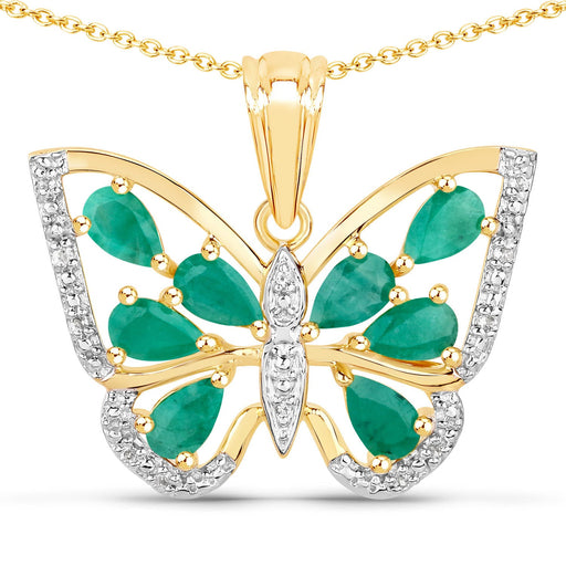 Bids.com 1.91 Carat Genuine Emerald and White Zircon .925 Sterling Silver Pendant Pendants