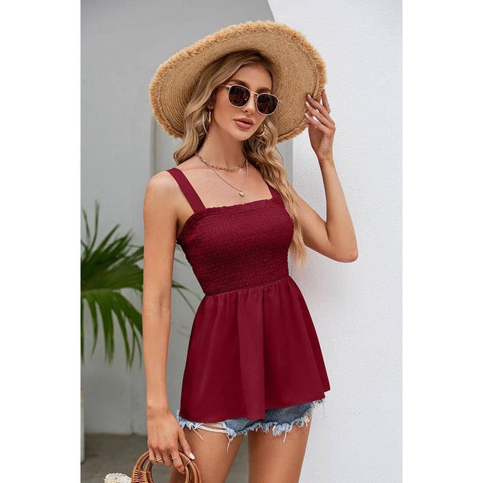 Smocked Square Neck Babydoll Tank