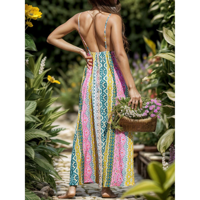 Backless Printed Surplice Cami Dress