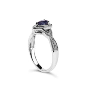 Bids.com .925 Sterling Silver 6x4mm Pear Sapphire Gemstone with Diamond Accent Fashion Halo Ring (H-I Color, SI1-SI2 Clarity) - Size 7 Rings